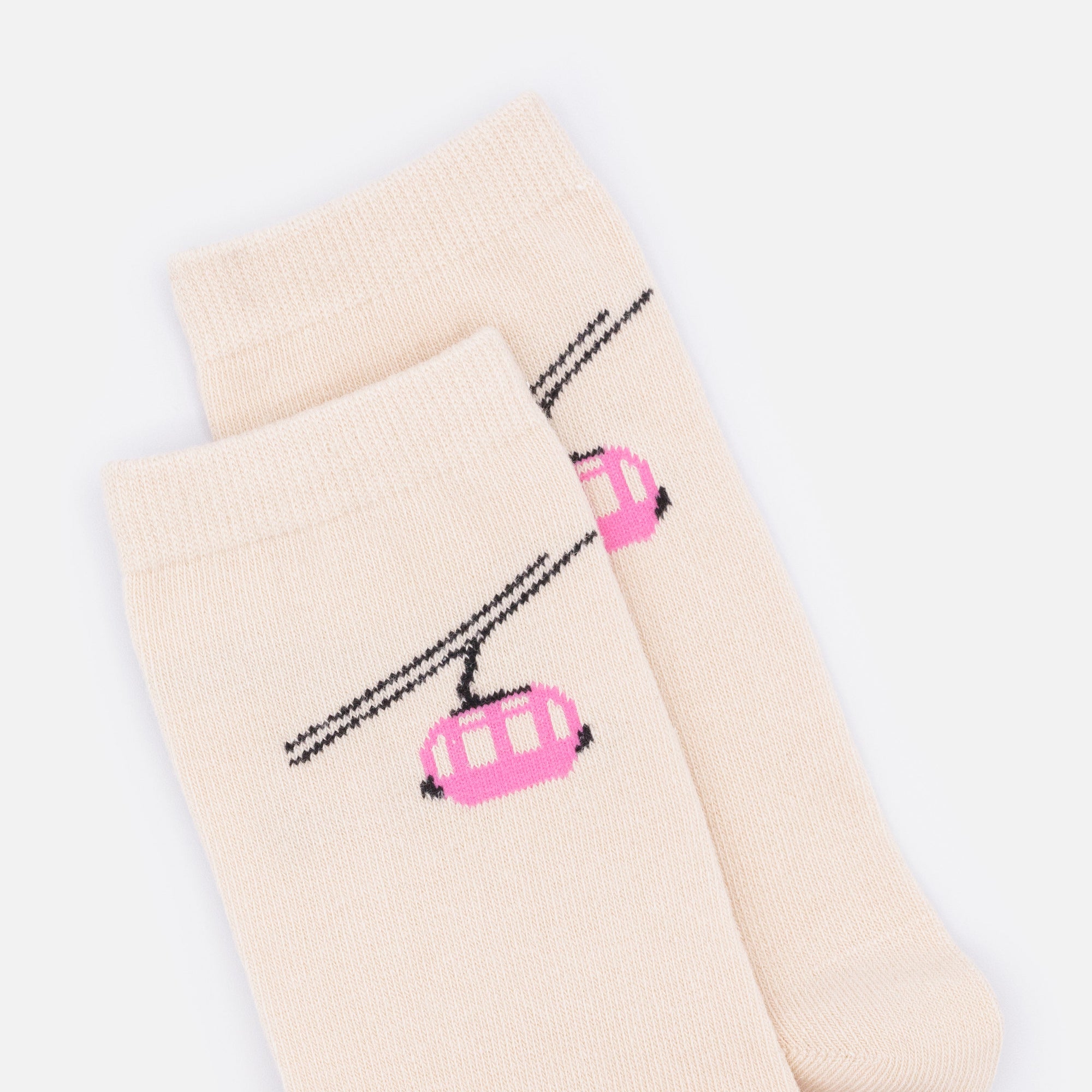 Chaussettes beige & rose motif téléphérique