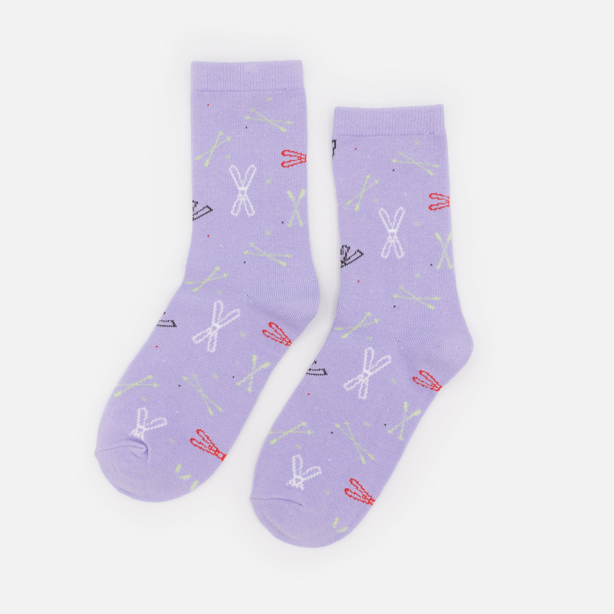 Bas lilas avec skis multicolores