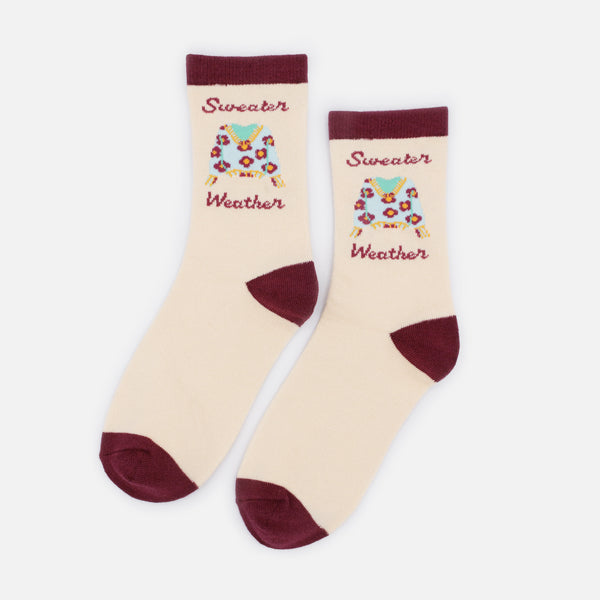 Charger l&#39;image dans la galerie, Bas beiges &amp; bourgogne &quot;Sweater Weather&quot;
