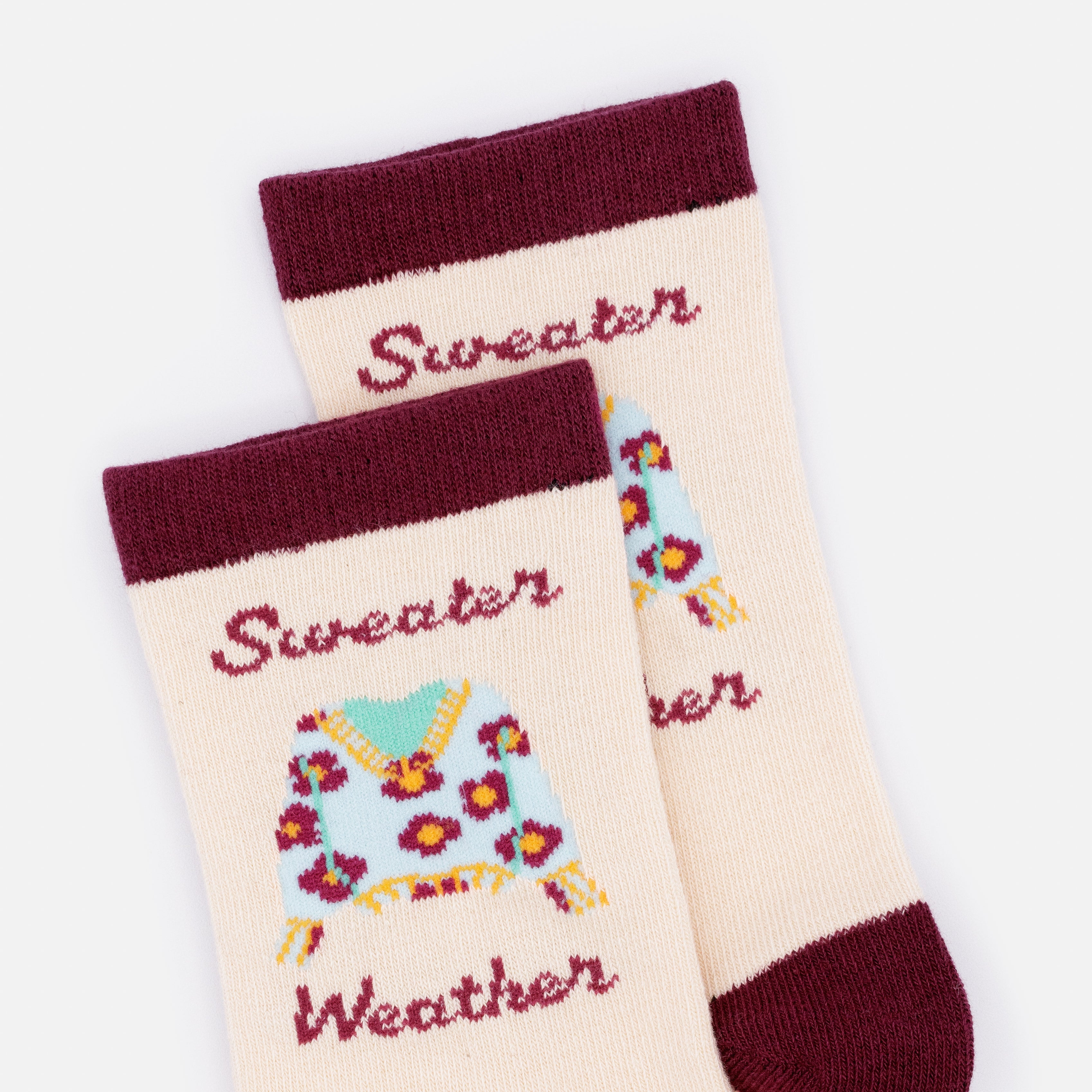 Bas beiges & bourgogne "Sweater Weather"