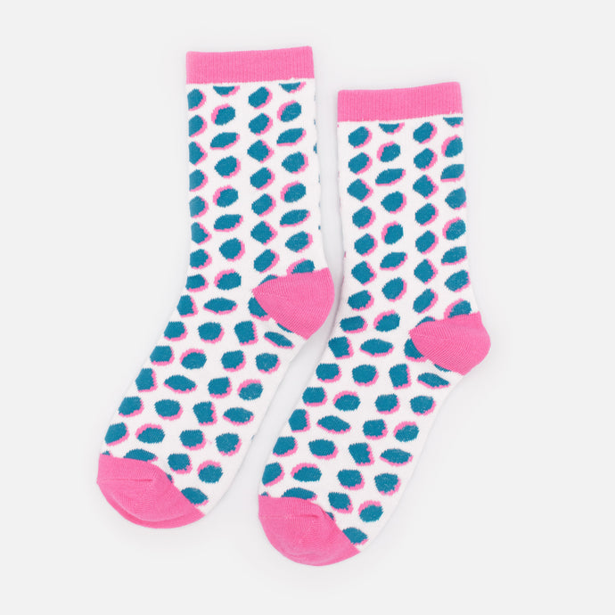 Bas blancs & roses à motif animalier sarcelle