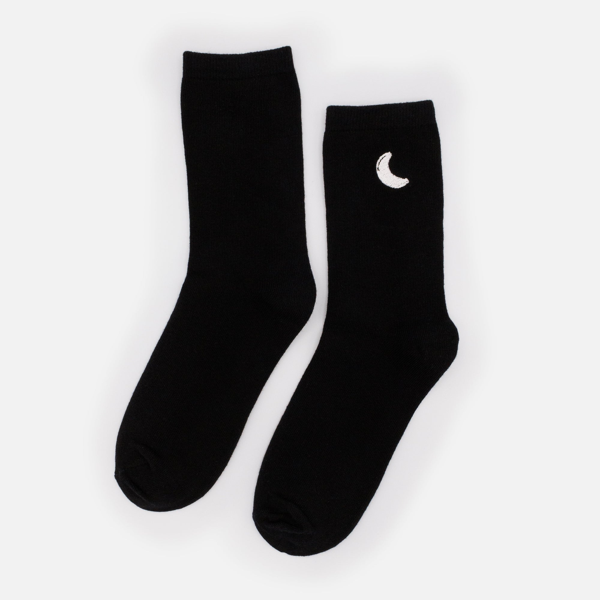 Black stockings with white crescent moon embroidery