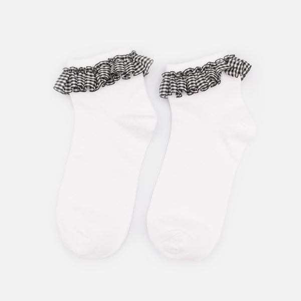 Charger l&#39;image dans la galerie, Bas cheville blancs avec dentelle à motif Vichy
