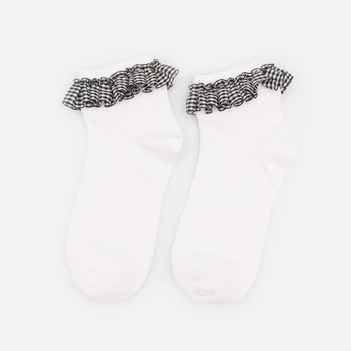 Bas cheville blancs avec dentelle à motif Vichy