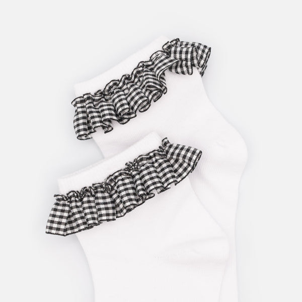 Charger l&#39;image dans la galerie, Bas cheville blancs avec dentelle à motif Vichy
