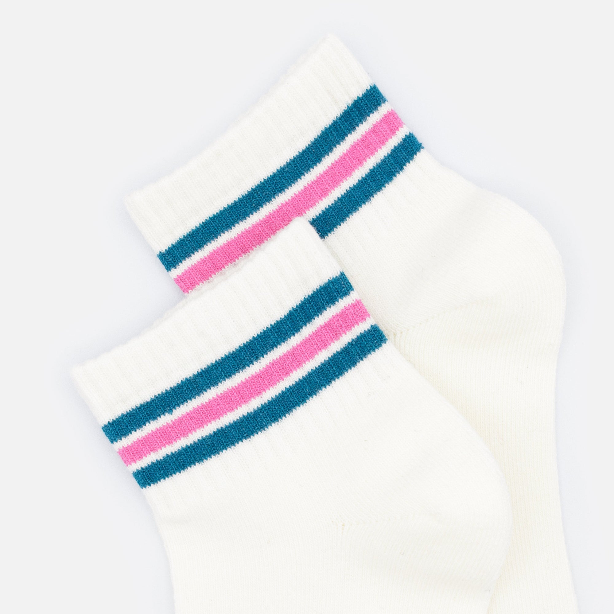 Bas cheville crème côtelés à rayures sarcelle & rose