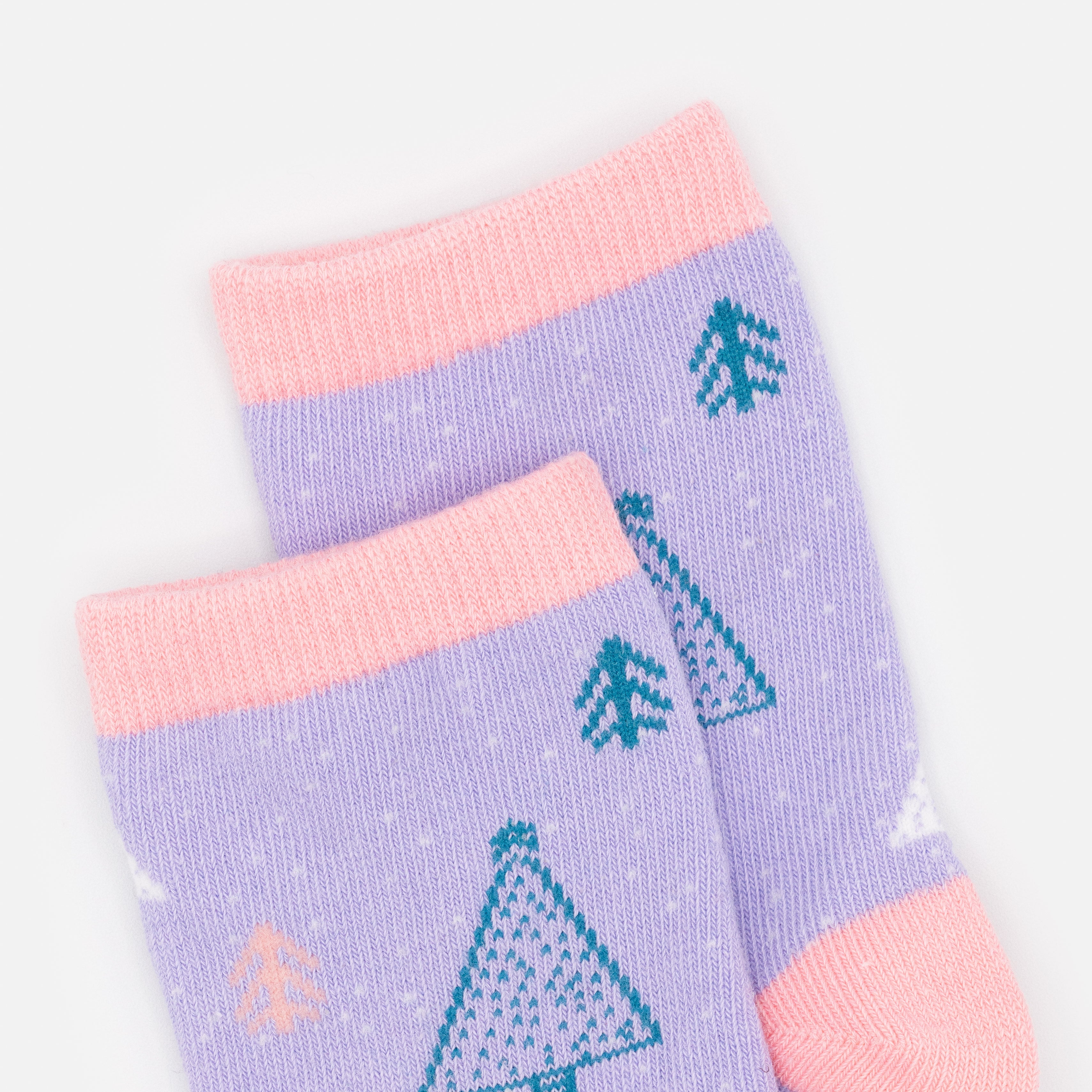 Mini bas lilas & rose pâle avec sapins sarcelle