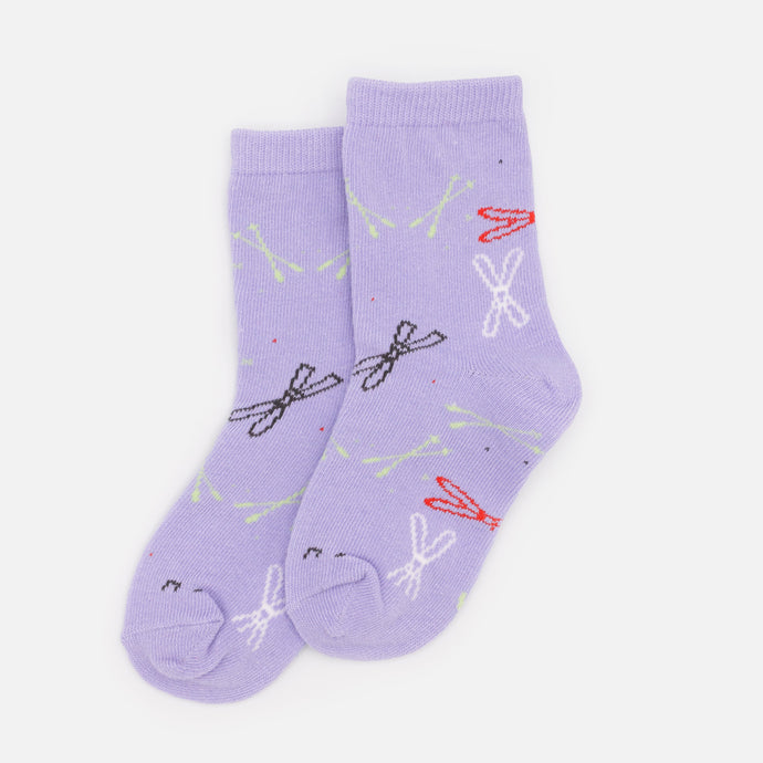 Mini bas lilas avec skis multicolores