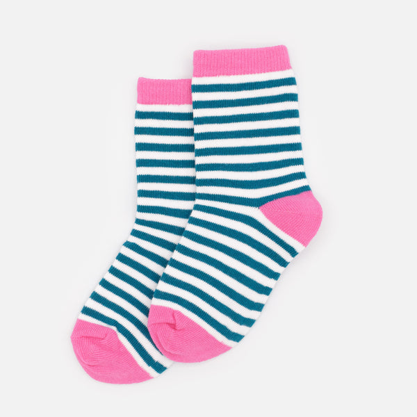 Load image into Gallery viewer, White &amp; pink mini stockings with teal stripes
