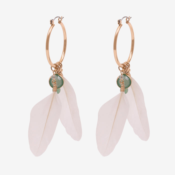 Boucles d'oreilles anneaux dorés avec plumes