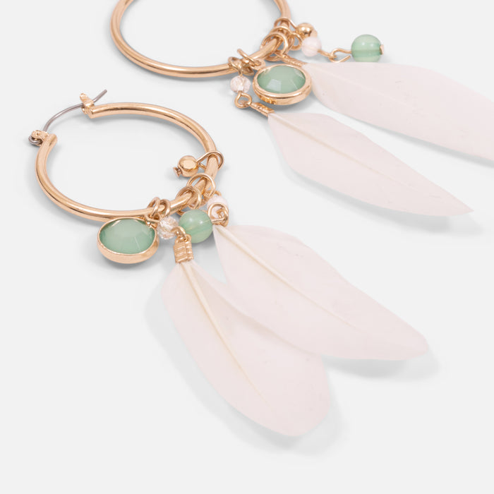 Boucles d'oreilles anneaux dorés avec plumes
