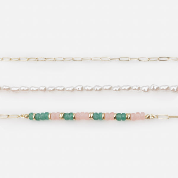 Charger l&#39;image dans la galerie, Ensemble trois bracelets dorés perles et billes
