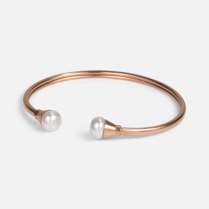 Bracelet manchette rose doré avec perles en acier inoxydable