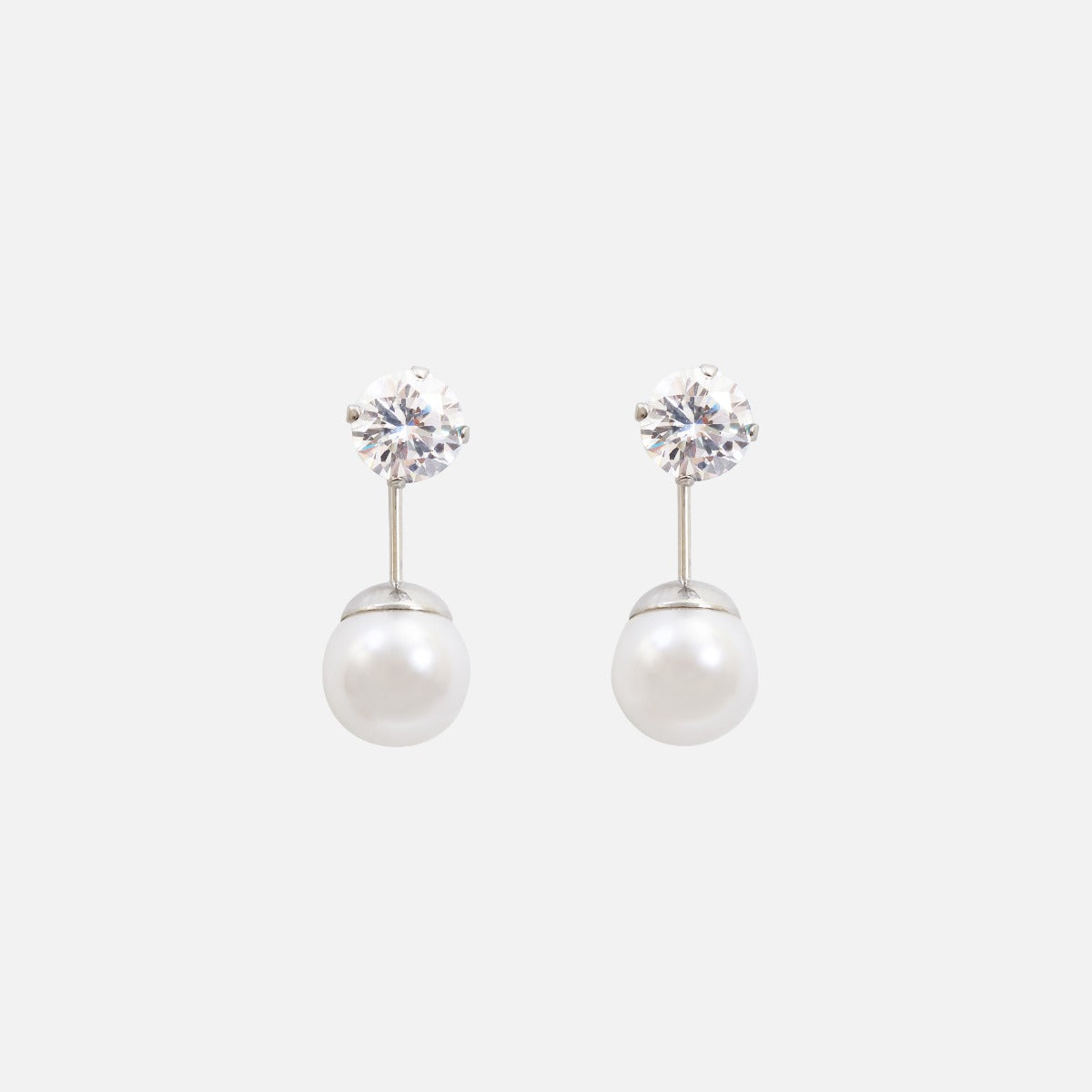 Boucles d'oreilles argent avec zircon cubique et suspension perle en acier inoxydable