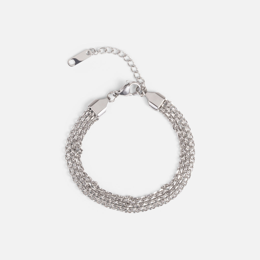 Bracelet quadruple chaîne argent en acier inoxydable