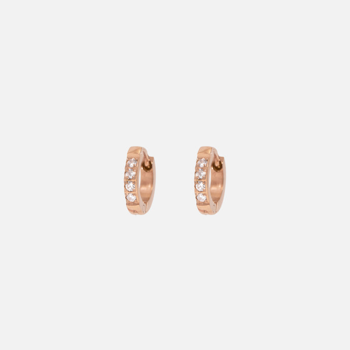 Petites boucles d'oreilles rose doré avec zircons cubiques en acier inoxydable