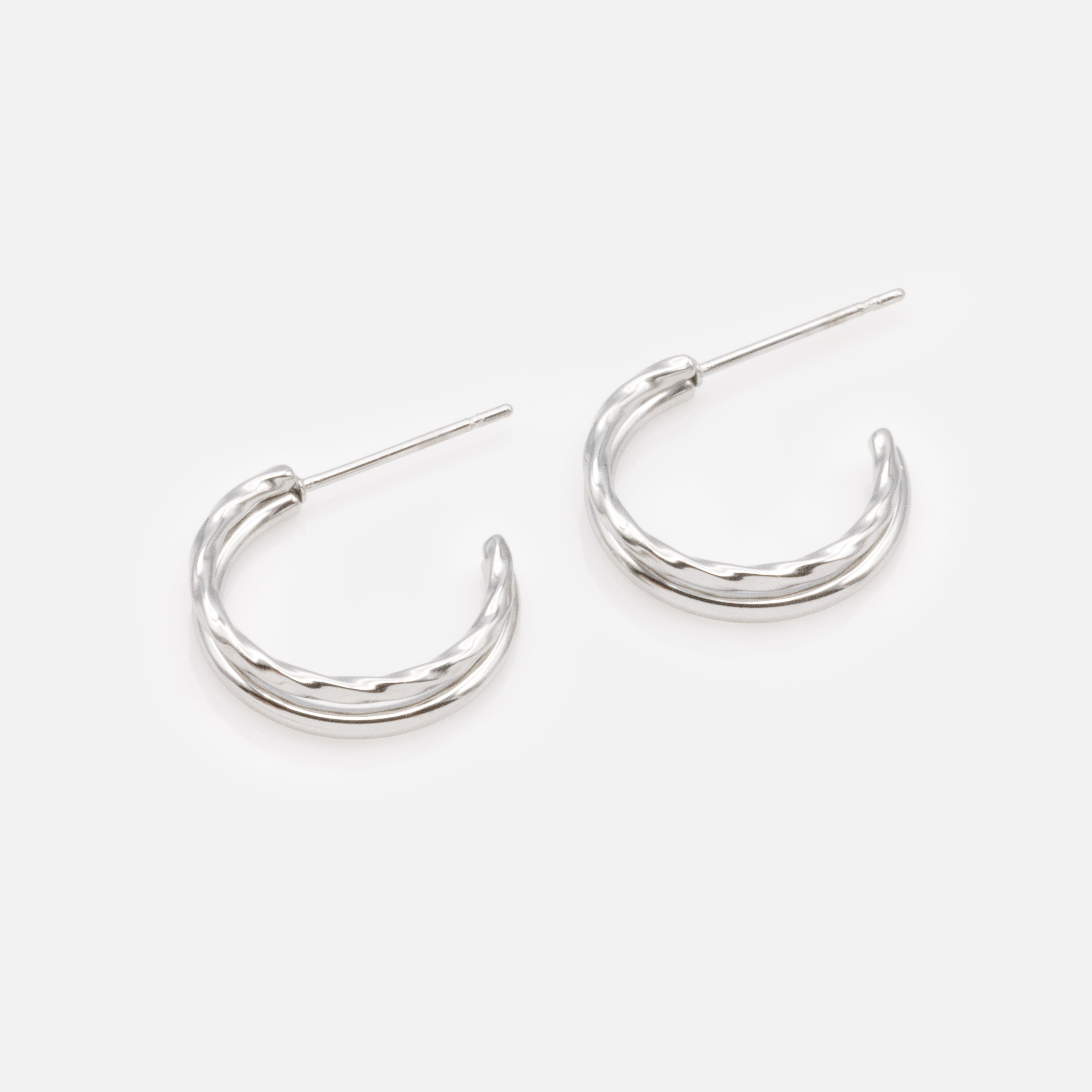 Boucles d’oreilles anneaux doubles argentés en acier inoxydable