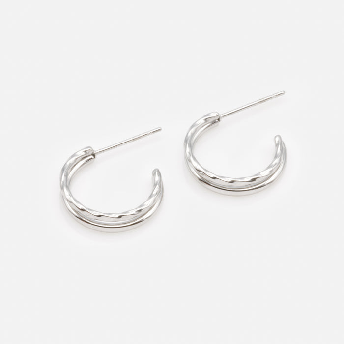 Double silvered stainless steel hoops earrings