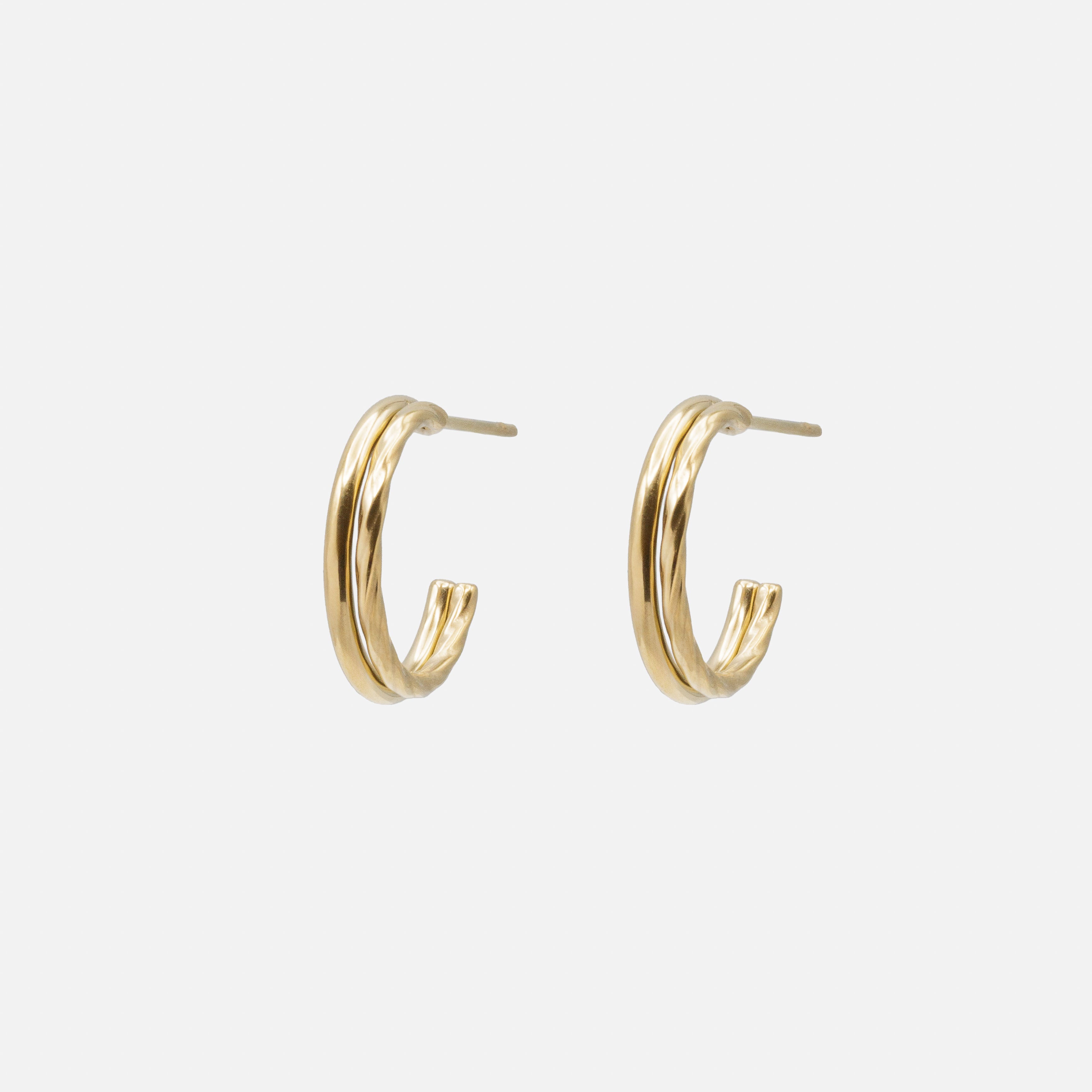 Double stainless steel golden hoops earrings