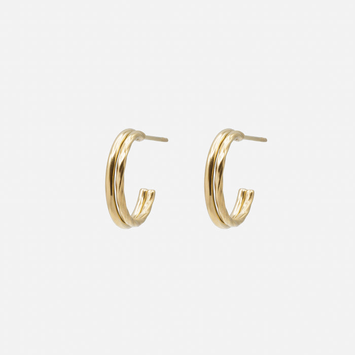 Double stainless steel golden hoops earrings