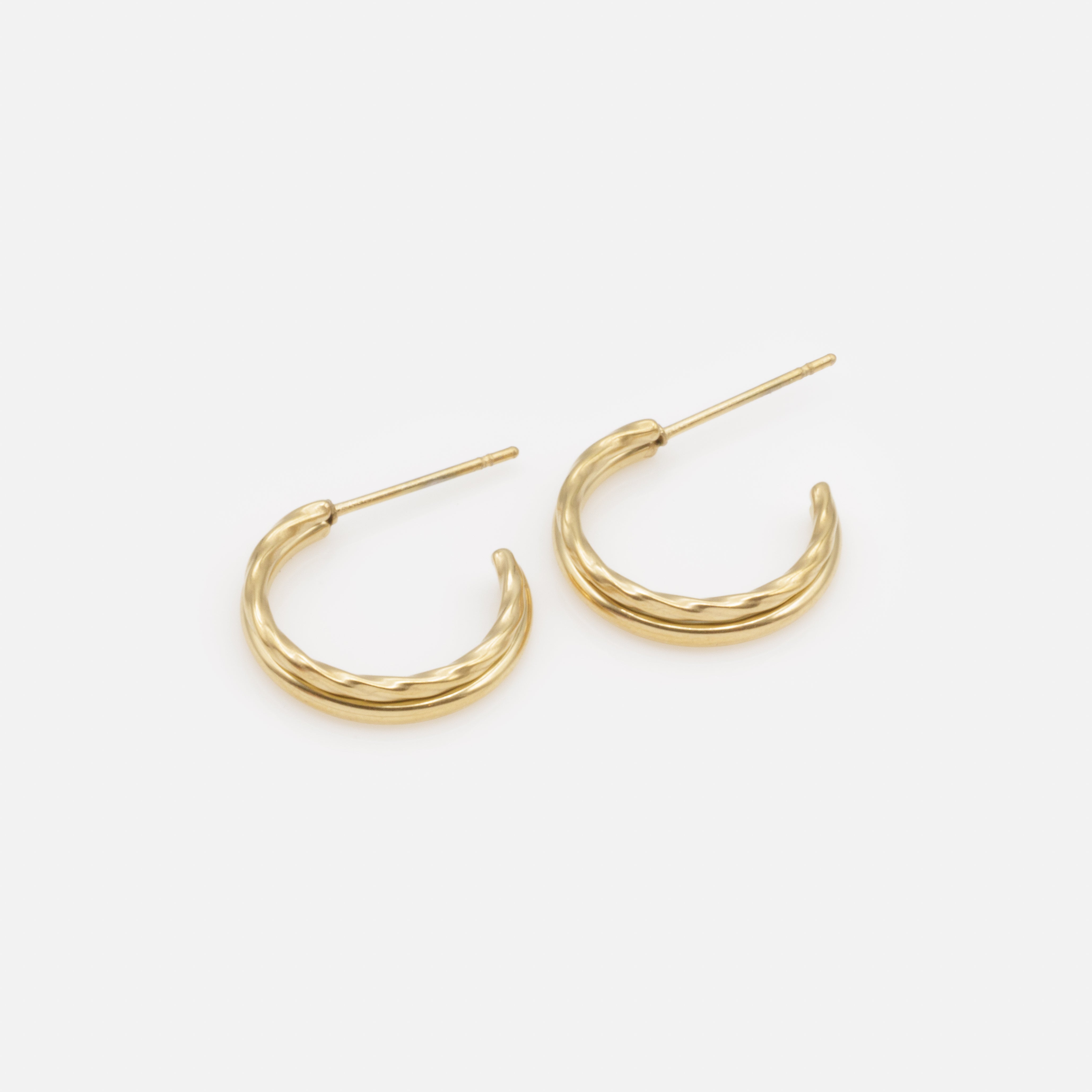 Double stainless steel golden hoops earrings