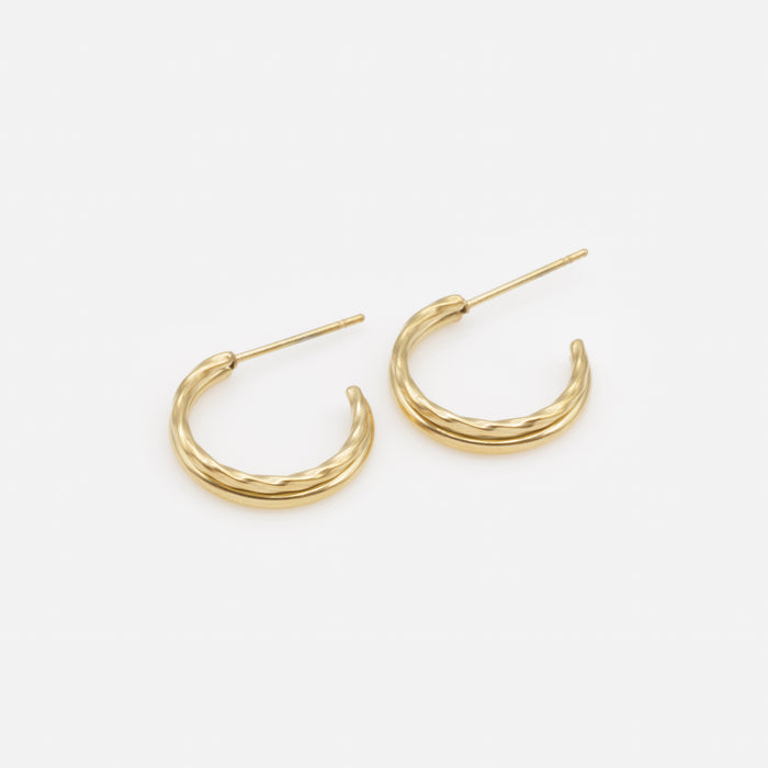 Double stainless steel golden hoops earrings