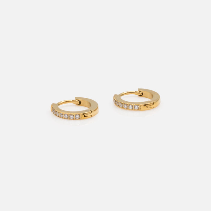 Boucles d'oreilles anneaux dorées 12 mm en acier inoxydable avec zircons cubiques