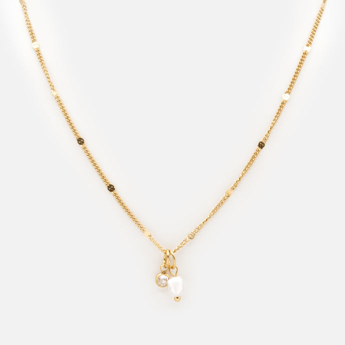 Pendentif doré avec breloques pierre et perle en acier inoxydable