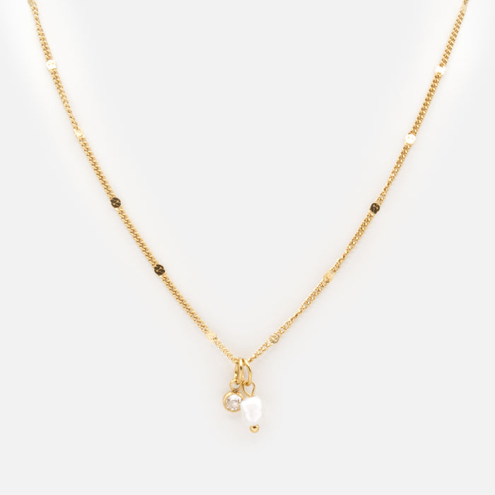 Pendentif doré avec breloques pierre et perle en acier inoxydable