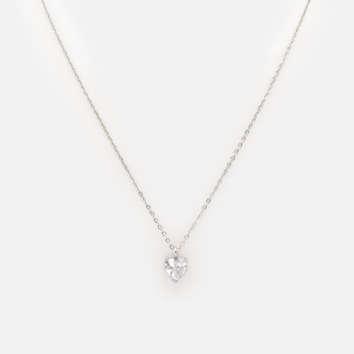 Pendentif argenté avec breloque cœur en acier inoxydable
