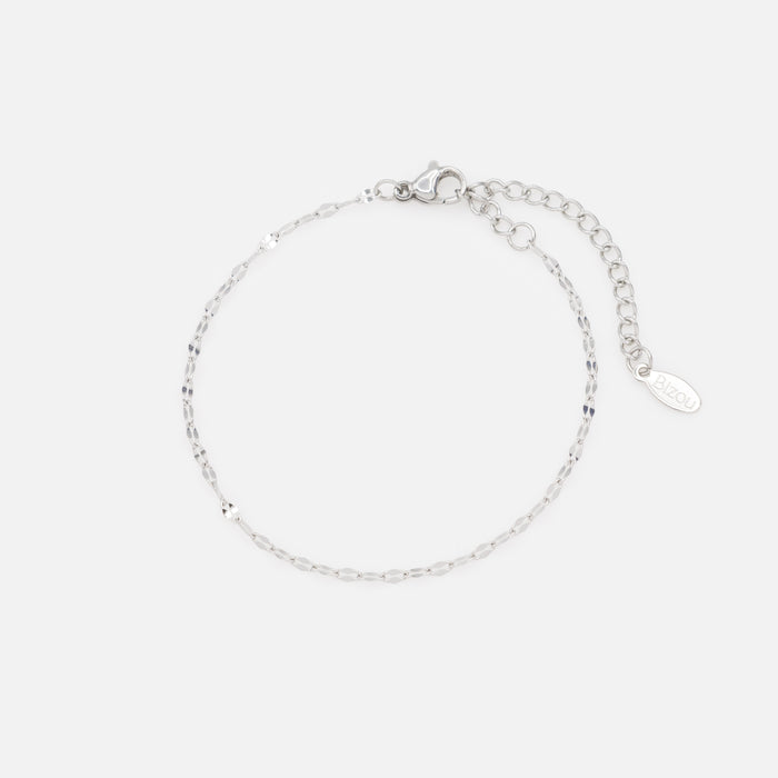 Silvered diamond link bracelet in stainless steel