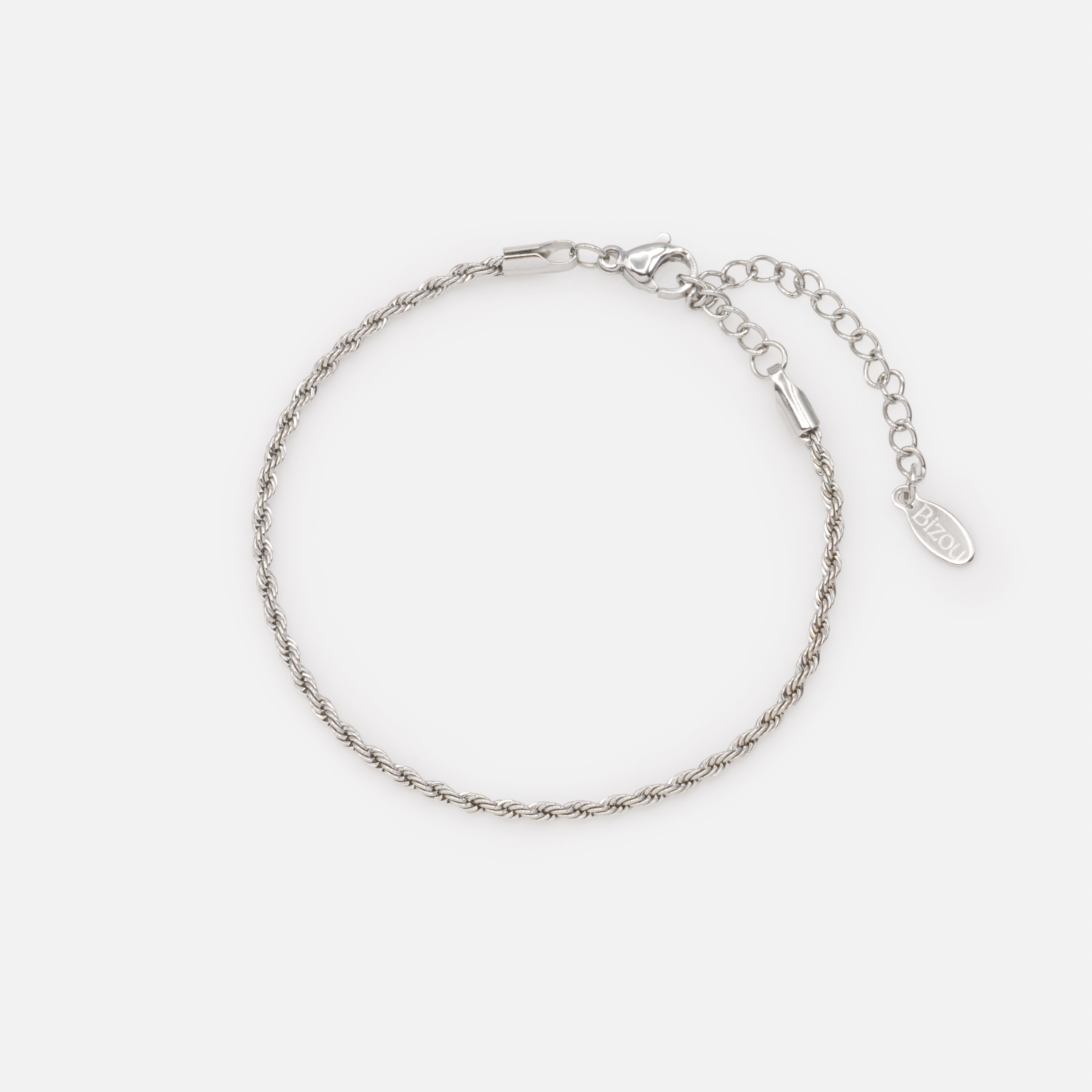 Silvered twisted mesh bracelet in stainless steel