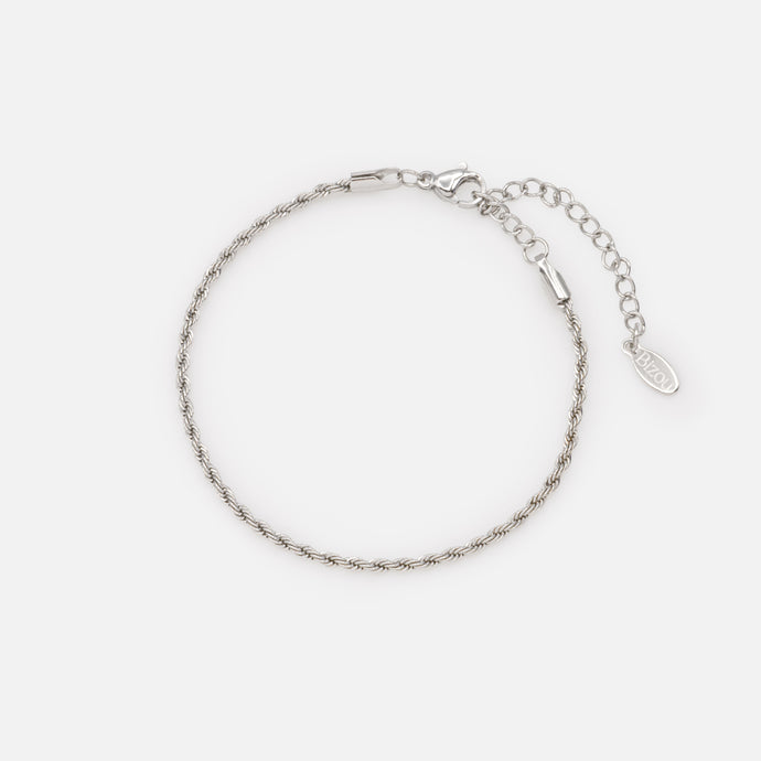 Silvered twisted mesh bracelet in stainless steel