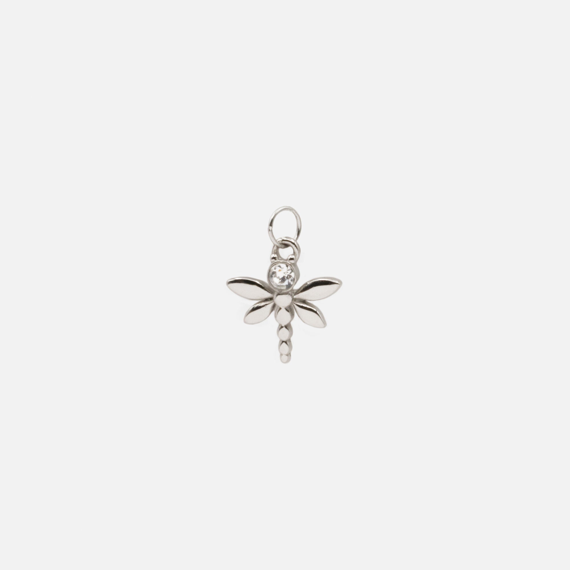 Dragonfly silvered charm in stainless steel