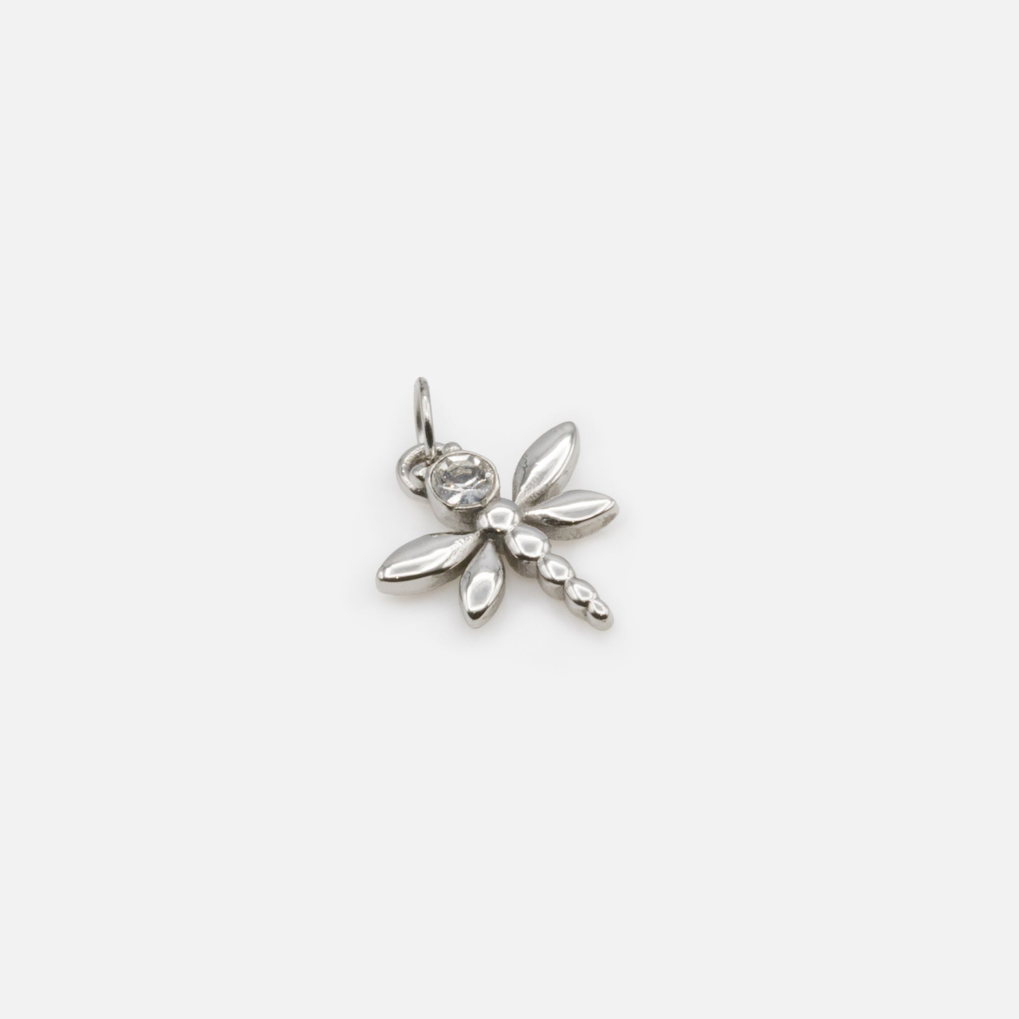 Dragonfly silvered charm in stainless steel