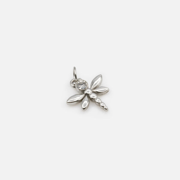 Load image into Gallery viewer, Dragonfly silvered charm in stainless steel
