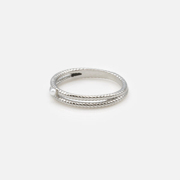 Load image into Gallery viewer, Double silvered ring with stainless steel with pearl
