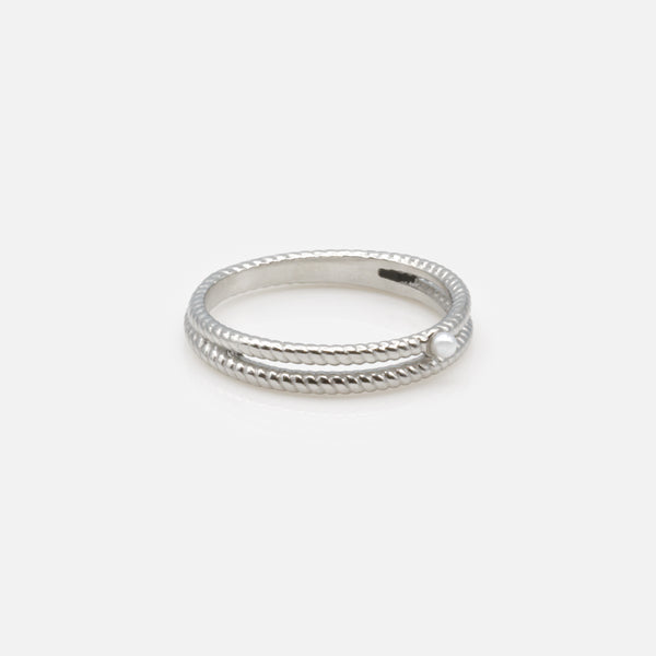 Load image into Gallery viewer, Double silvered ring with stainless steel with pearl
