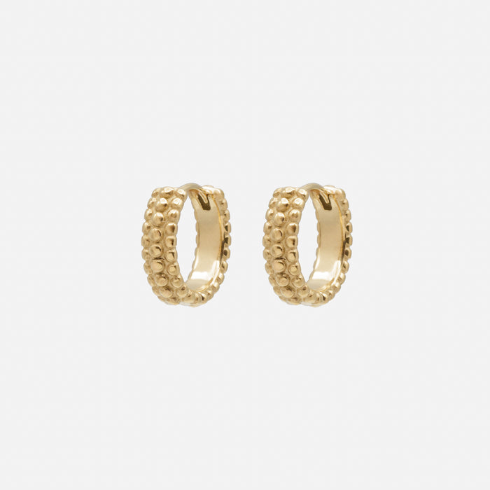 Gold-plated huggies earrings with stainless steel beads