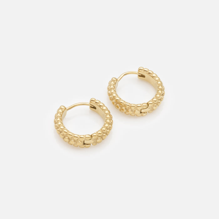 Gold-plated huggies earrings with stainless steel beads