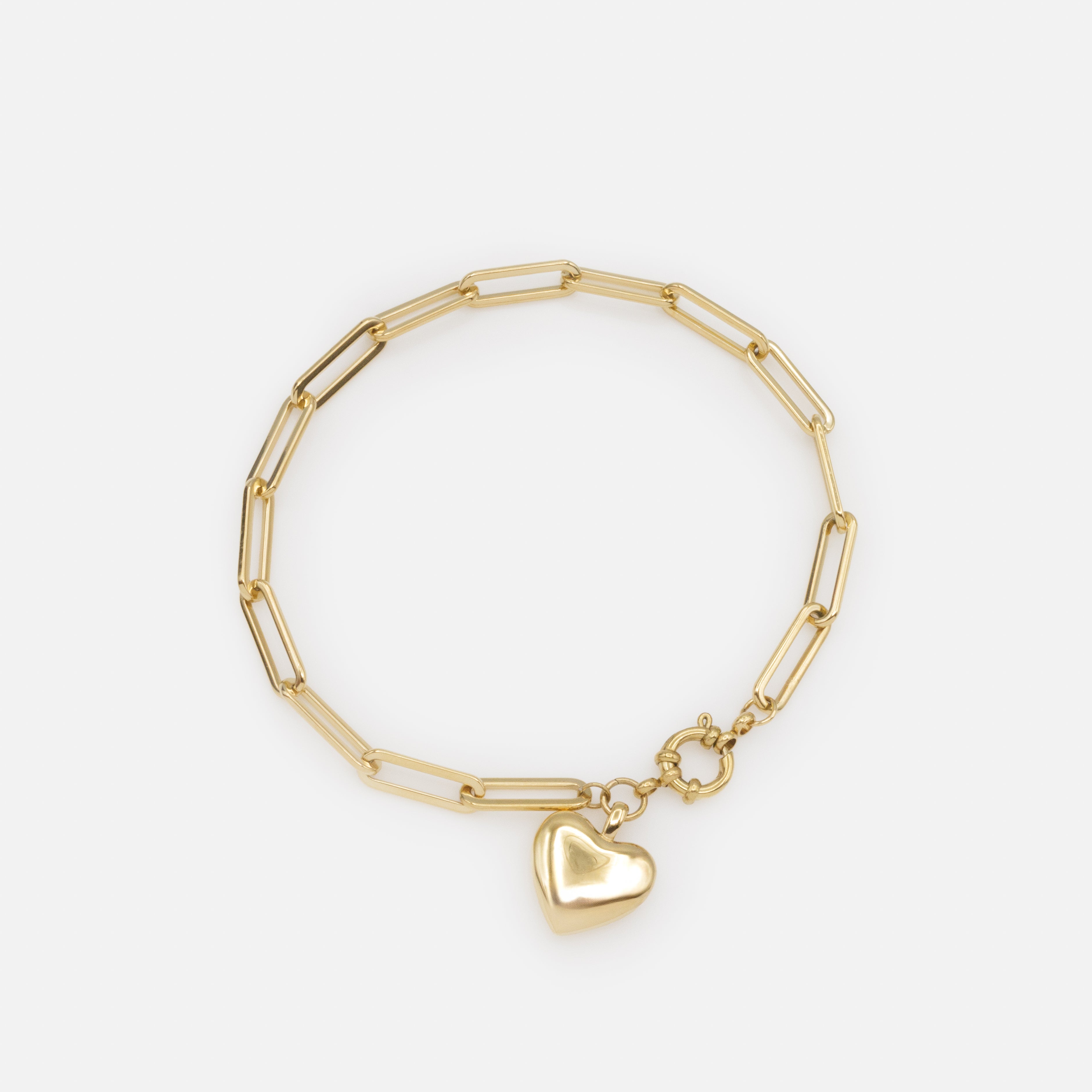 Bracelet doré à mailles trombone avec breloque coeur en acier inoxydable