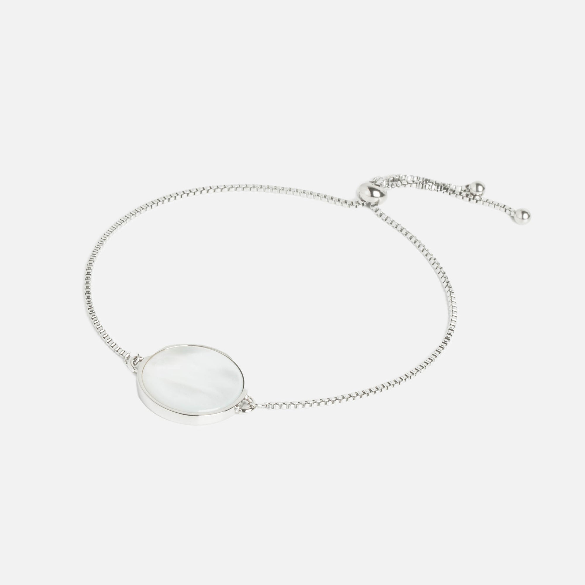 Silvered stainless steel bracelet with pearly circle