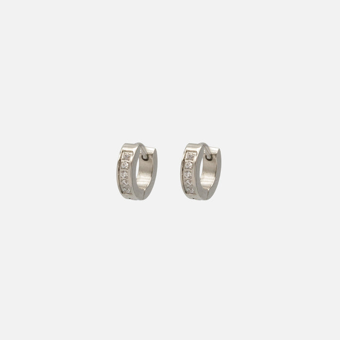 Boucles d'oreilles huggies argentées 11 mm avec rang de zircons en acier inoxydable