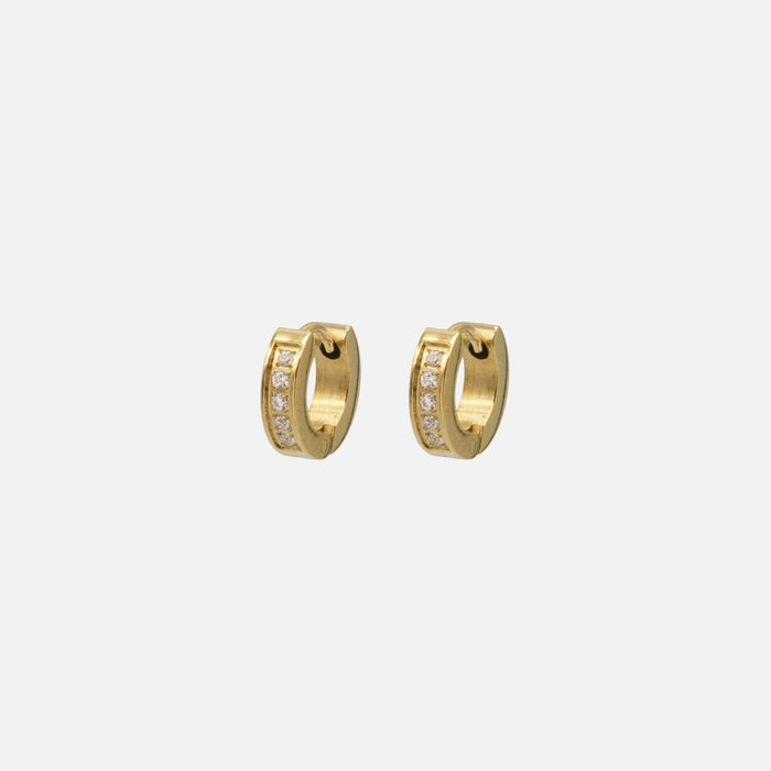 11mm Gold Huggie Hoop Earrings with Zirconia Row in Stainless Steel