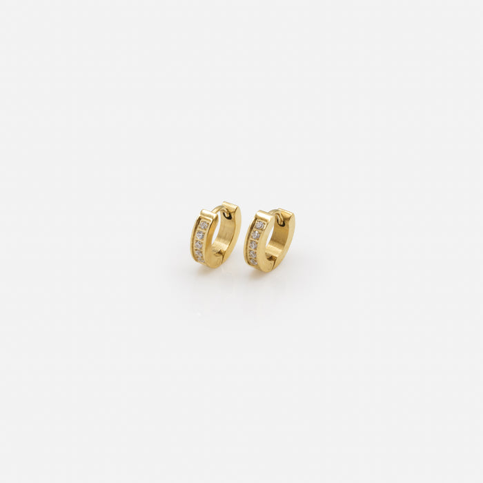 11mm Gold Huggie Hoop Earrings with Zirconia Row in Stainless Steel