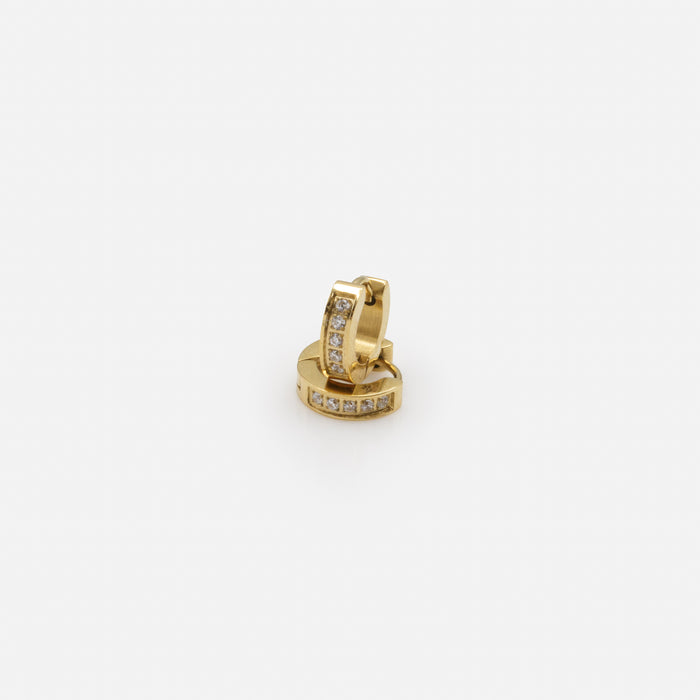 11mm Gold Huggie Hoop Earrings with Zirconia Row in Stainless Steel