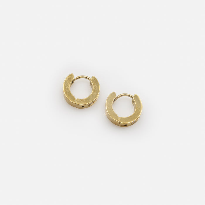 11mm Gold Huggie Hoop Earrings with Zirconia Row in Stainless Steel
