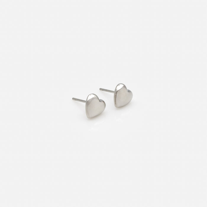 Stainless Steel Domed Silver Heart Earrings