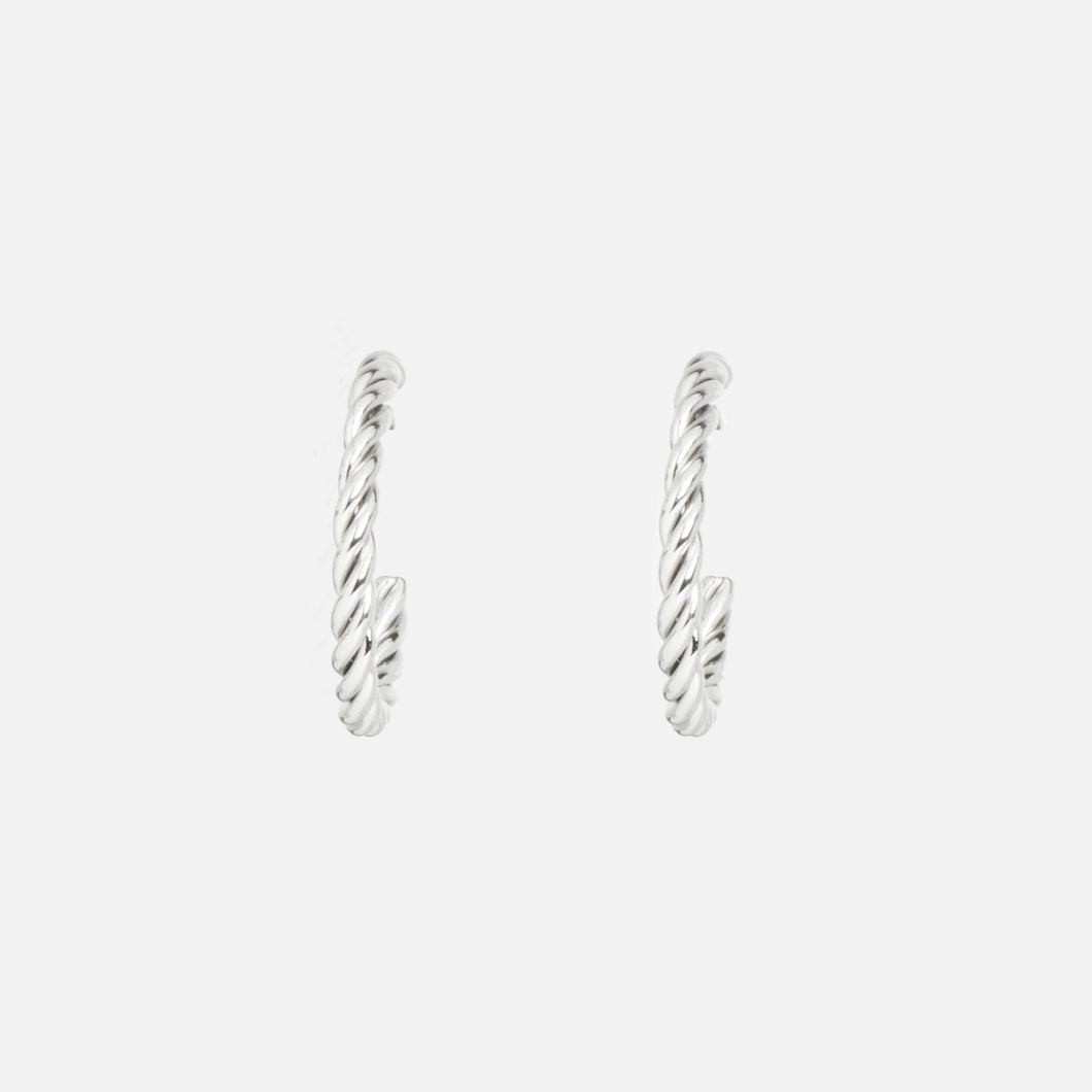 Silvered stainless steel twisted hoop earrings