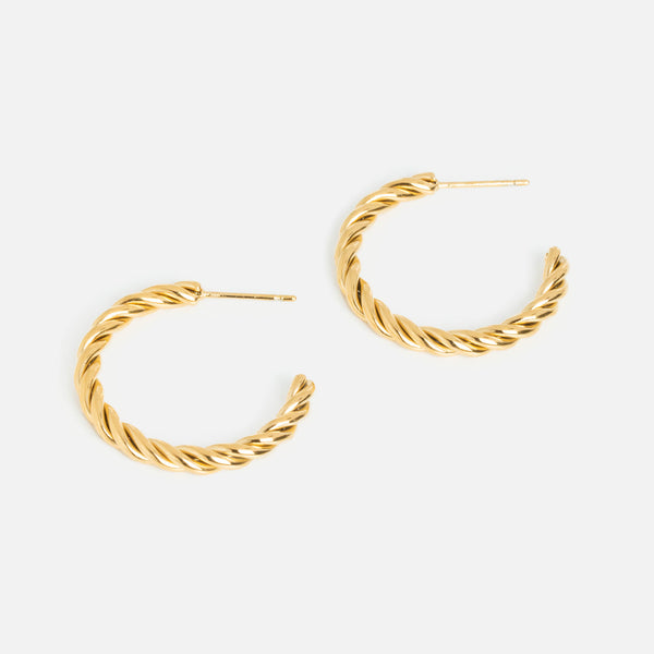 Load image into Gallery viewer, Golden stainless steel twisted hoop earrings
